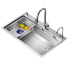 Nano Kitchen Sink: Large Single Tank 304 Stainless Steel Basin with Side Row for Vegetable Washing - I Household Understage Waterfall Sink