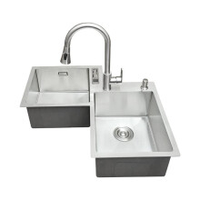 Contemporary Stainless Steel Double Slot Corner Kitchen Sink - Unique Design for Modern Kitchens
