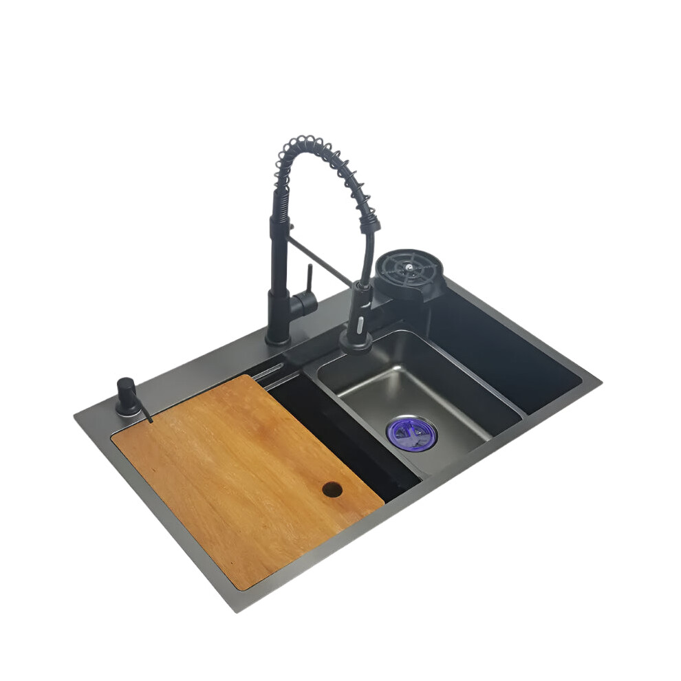 Matte Black Nano Kitchen Sink With Chopping Board - 304 Stainless Steel Above Mount Single Basin 744759774903