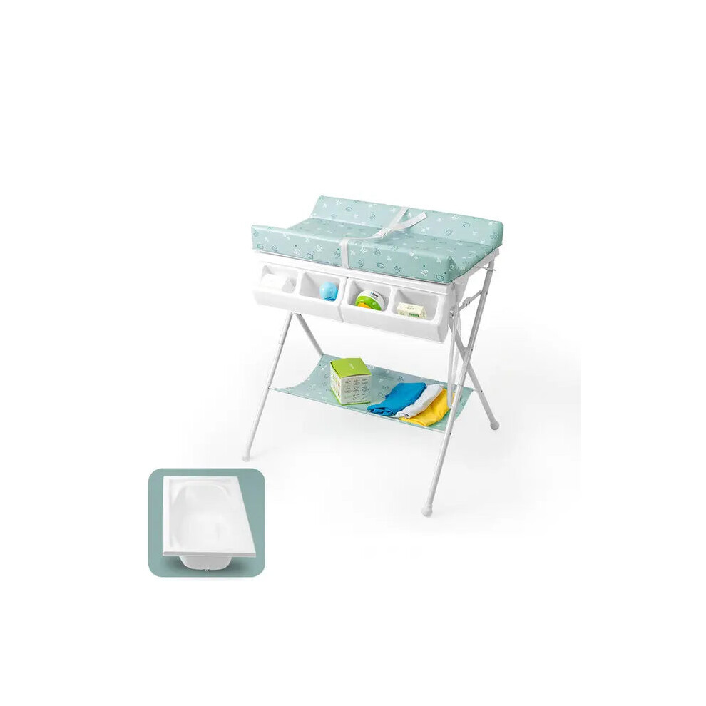 Multifunctional Infant Care Station: Foldable Changing Table, Bathtub, and Crib Organizer