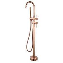Elegant Rose Gold & Matte Black Floor Standing Bathtub Faucet with 360Â Swivel Spout and Handshower Mixer