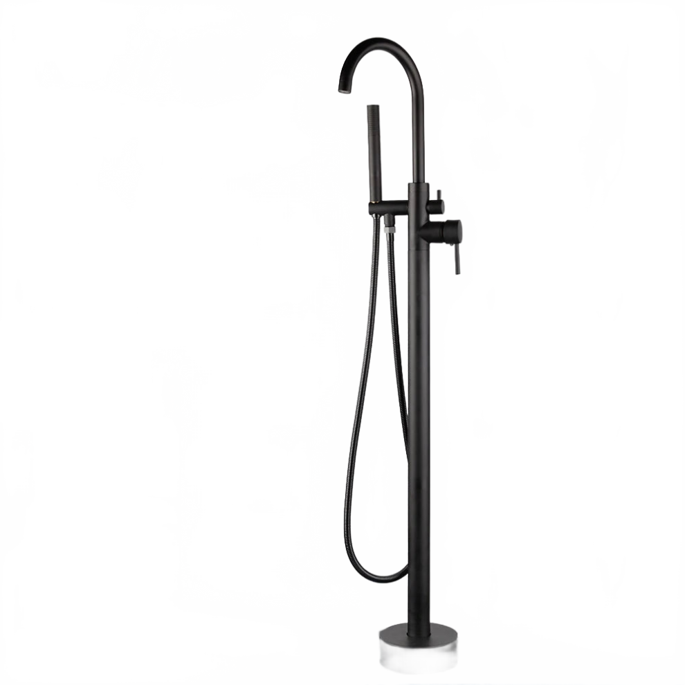 Matte Black Floor-Mounted Bathtub Filler With 360Ã Rotating Spout - Kemaidi Roman Tub Faucet Set 7445043334348