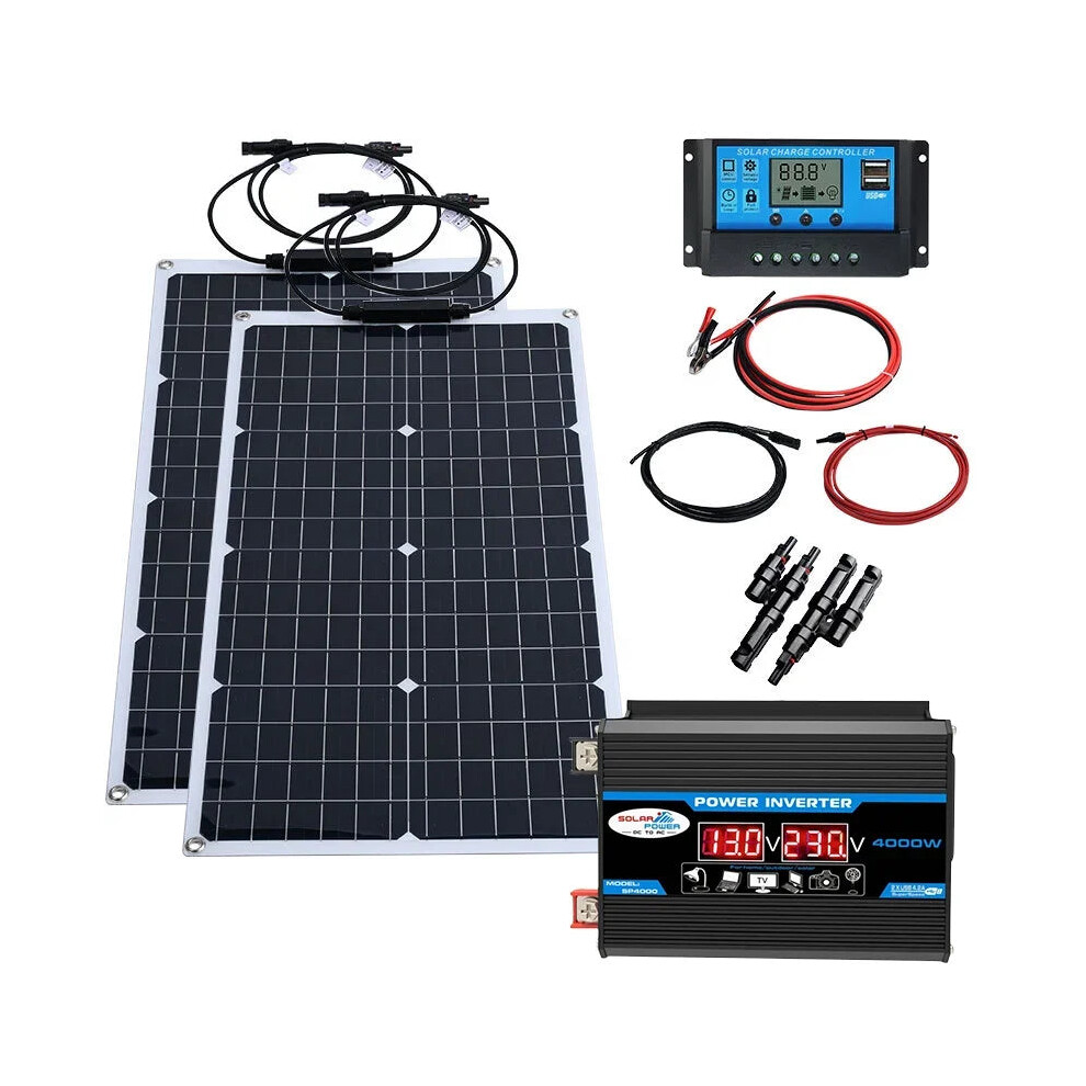 High-Efficiency 2000W Solar Energy System With 4000W Inverter & 12V Battery Controller For Home & Outdoor Use 711181464238