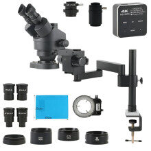 Advanced Trinocular Stereo Microscope with 180x Parfocal Simul-Focus, Articulating Arm, and 55MP/48MP 4K/1080p Digital Camera