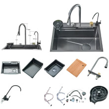 Premium 304 Stainless Steel Waterfall Kitchen Sink with Multifunction Faucet & Cup Washer