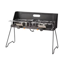 Compact Windproof Double Burner Gas Stove - Portable & Foldable for Outdoor Camping, Picnics, and Adventures (Serves 3-5 People)