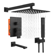 Sleek 12 Black Flush Mounted Ceiling Rain Shower System with 30x30 cm Stainless Steel Square Rain Shower Head
