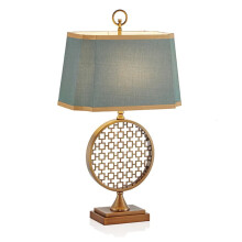 Zen Style Chinese Traditional Iron Base with Copper-Plated Table Lamp - E27 LED, Linen Green Shade, Perfect for Bedroom or Bedside