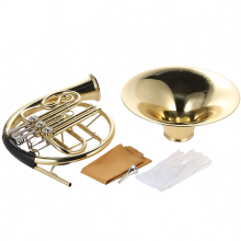 Premium Bb Single French Horn - 3 Key Brass Gold Lacquer with Cupronickel Mouthpiece & Protective Case