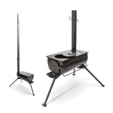 Vintage Outdoor Wood Charcoal BBQ & Heating Stove with Chimney for Retro Camping
