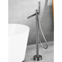 Elegant Dual-Tone Freestanding Bathtub Faucet with Handheld Shower - Brushed Gold & Gunmetal Black Chrome Finish