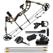 Junxing M125 High Power Compound Bow - Adjustable 30-70lbs Pull, Black Camouflage, Aviation Aluminum, I for Hunting
