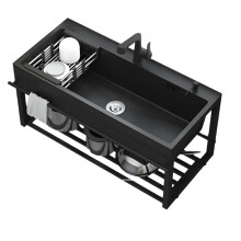 Stainless Steel Wall-Mounted Kitchen Sink with Bracket - Balcony Washbasin & Bathroom Storage Solution