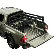 Universal Adjustable Steel Iron Roll Bar Roof Rack for Pickup Trucks - Ute Bed Ladder Rack with Mounting Plate for Luggage Storage