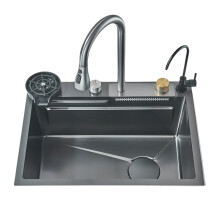 Premium 304 Stainless Steel Waterfall Kitchen Sink with Multifunctional Faucet & Cup Washer