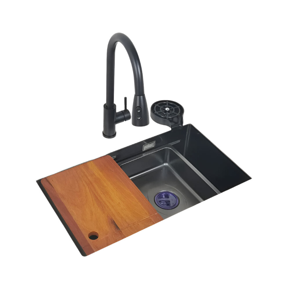 Nano 304 Stainless Steel Matte Black Kitchen Sink - Versatile Above Mount Or Undermount Design With Chopping Board And Cup Washer 313108874863