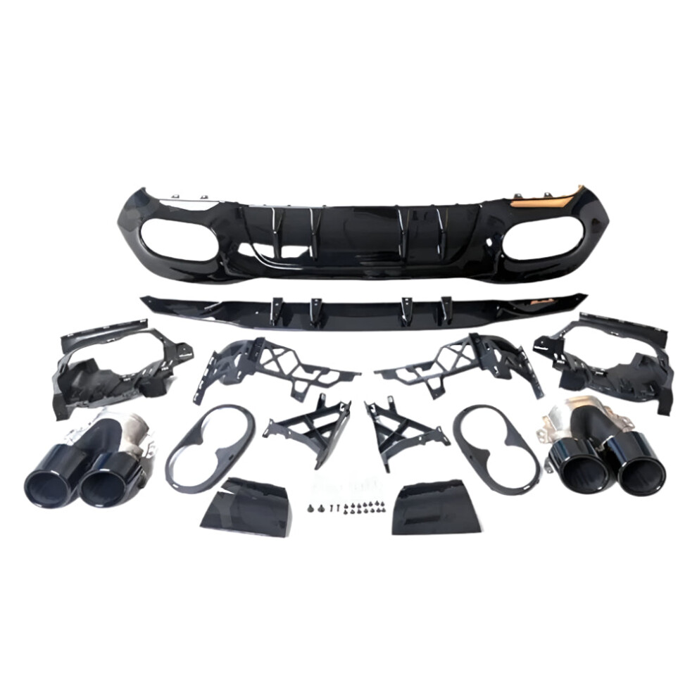 Benz A-Class W177 Rear Diffuser With Exhaust Tips & Brackets - Gloss Carbon Look For A180 A200 A250 A35 A45 Hatchback 2020 Black 7445033893848