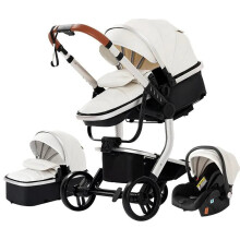 3-in-1 Lightweight PU Leather High Landscape Baby Stroller with Portable Newborn Car Seat and Pram