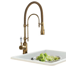 Aitana Luxury Golden Brass Kitchen Faucet - Retro Design, Single Handle, Dual Control, 2-Function Sink Mixer