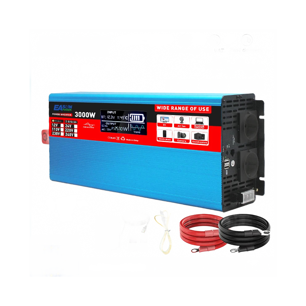 Pure Sine Wave Car Inverter 2000W/3000W - 12V To 220V With Voltage Display & Remote Control 705353520570
