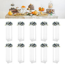 Elegant 10-Piece Clear Acrylic Vase Set for Wedding & Event Decor - Geometric Column Flower Display Stands