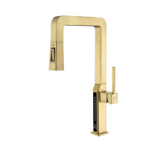 Digital Display Pull-Out Kitchen Faucet in Brushed Gold Brass - Rotating Hot & Cold Mixer