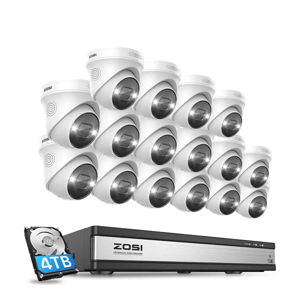 Zosi 4K 16-Channel Poe Spotlight Surveillance System With Ai Human Detection, 8Mp/5Mp Smart Security Cameras, 2-Way Audio, And H.265 Nvr Set 744759847010