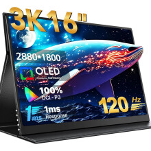 Eviciv 16â 3K OLED Gaming Portable Monitor - 120Hz, 100,000:1 Contrast, 500nits Brightness, 16:10 Metal Housing, Mini HDMI & USB-C Connectivity for P