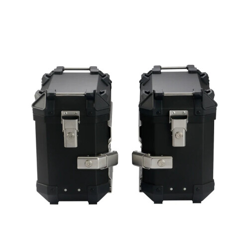 Universal 24L Black Aluminum Motorcycle Saddle Box Storage Trunk