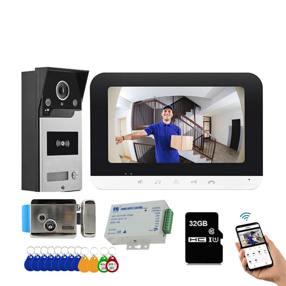 7-Inch Tuya Wifi Smart Video Door Phone Intercom System With Monitor, Rfid Doorbell Camera, And Phone App Unlock 726084388178
