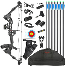 Adjustable Compound Bow Set with Spine500 Carbon Arrows - 20-70lbs, 320 FPS for RH/LH Outdoor Hunting & Shooting