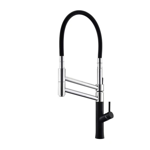 Sleek Chrome Brass Kitchen Faucet - Single Handle, Hot & Cold Water, Pull-Out Mixer, Large Size