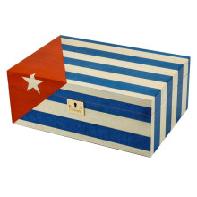 Cuban-Inspired Cedar Wood Lubinski Humidor Storage Box - Double Layer, High Capacity with Flag of Cuba Design