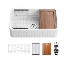 Elegant White Ceramic Farmhouse Kitchen Sink with Cutting Board, Grid, and Strainer - Available in 24 or 33 Inches