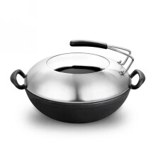 Premium 34cm Non-Stick Cast Iron Wok - Traditional Old-Fashioned Design for Gas & Electric Stoves