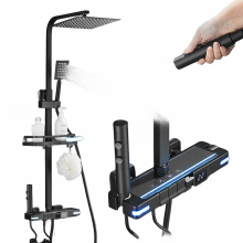 Thermostatic Brass Shower Faucet System with 30cm LED Digital Display Spray Head - Black Chrome Finish