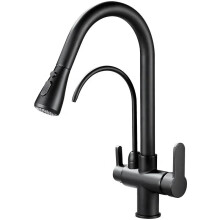 Modern Brass Dual Handle Pull-Out Kitchen Faucet with 360Â Swivel and Pure Water Feature