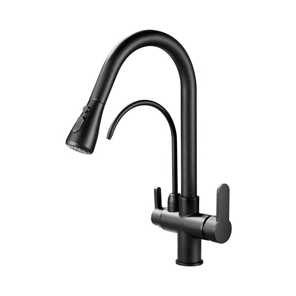 Modern Brass Dual Handle Pull-Out Kitchen Faucet With 360Ã Swivel And Pure Water Feature 711181121568