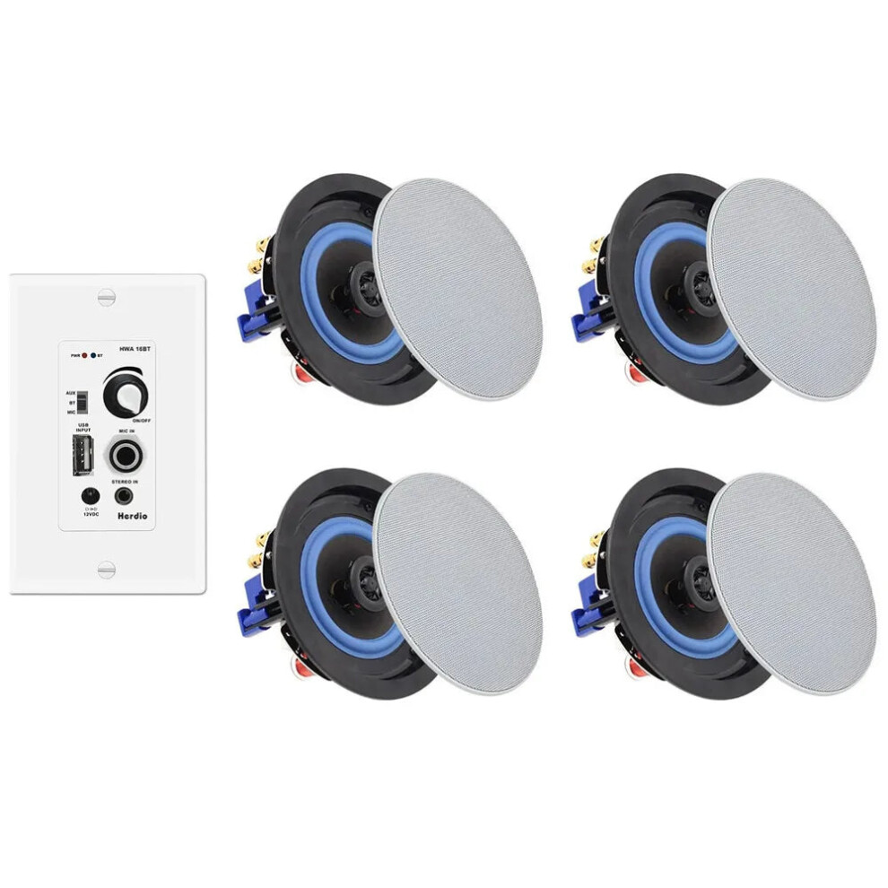 Herdio 4 Bluetooth Ceiling Speakers With 4-Channel Amplifier For Home Theater & Office 313036839880