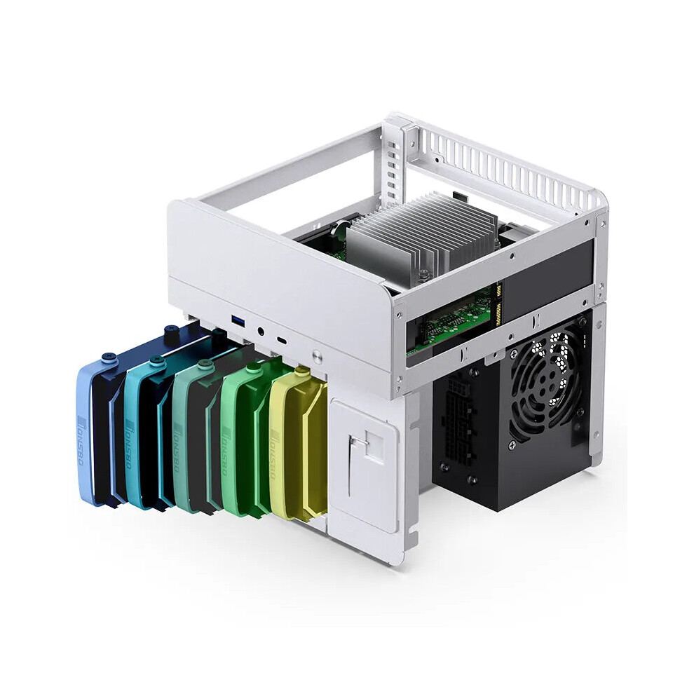 Jonsbo N2 Aluminum Itx Nas Chassis - Compact Design With Sfx Power Support, 5+1 Hdd Slots, And 12Cm Fan Compatibility White 705353939631