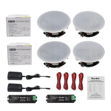 6.5-Inch Waterproof Bluetooth Ceiling Speaker Pair with Built-in Digital Class D Amplifier - 300W Active Indoor Audio Loudspeaker