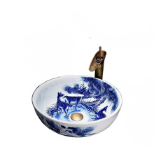 Elegant Blue and White Chinese Style Ceramic Washbasin - Retro Art Bathroom Basin