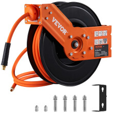 Heavy-Duty 50 ft Retractable Hybrid Air Hose Reel with Double Arm Stainless Steel Wall Mount