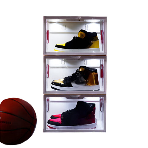 2-Piece Magnetic Acrylic Shoe Box Set with LED Lighting & Sound Control - Stackable Clear Sneaker Storage