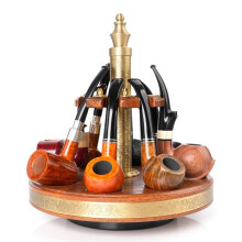 Elegant Muxiang Solid Wood Tobacco Pipe Rack - 8 Position Rotatable Display with Removable Roman Disc and Carved Pattern Columns