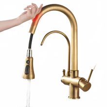 Antique Brushed Gold Touch Sensor Kitchen Faucet with Pull-Down Sprayer and Dual Hot/Cold Mixer