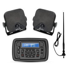 Bluetooth Marine Radio & Speaker System - 4 Waterproof Speakers, AM/FM Stereo Receiver, and Marine Antenna for Car & Boat