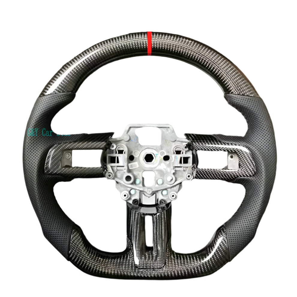 Custom Real Carbon Fiber Steering Wheel For Ford Mustang (2015-2022) - Non-Heated 744760006802