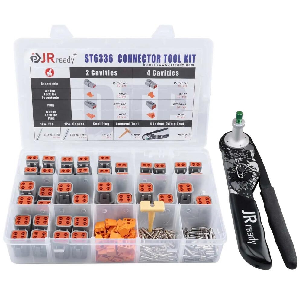 Jrready St6336 202Pcs Deutsch Dtp Connector Kit - 2 Pin & 4 Pin Ip67 Waterproof Connectors With Size 12 Solid Contacts - Model Dt2 313045094058