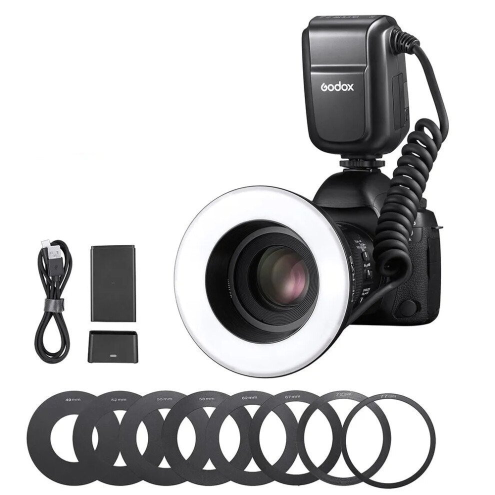 Godox Mf-R76 Macro Led Ring Speedlite Flash For Sony, Canon, Nikon Cameras - Compatible With 5D, 6D, 7D, 60D, 70D, 80D, D850, A7miv - 5000K Light 7445025663626